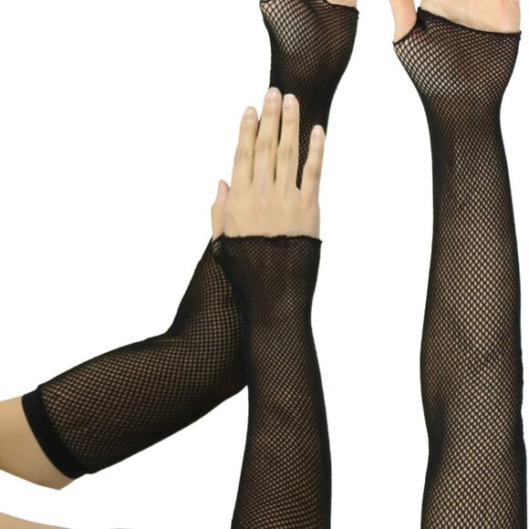 Women’s Long Arm Length Fishnet Fingerless Novelty Gloves - Picture 3 of 3